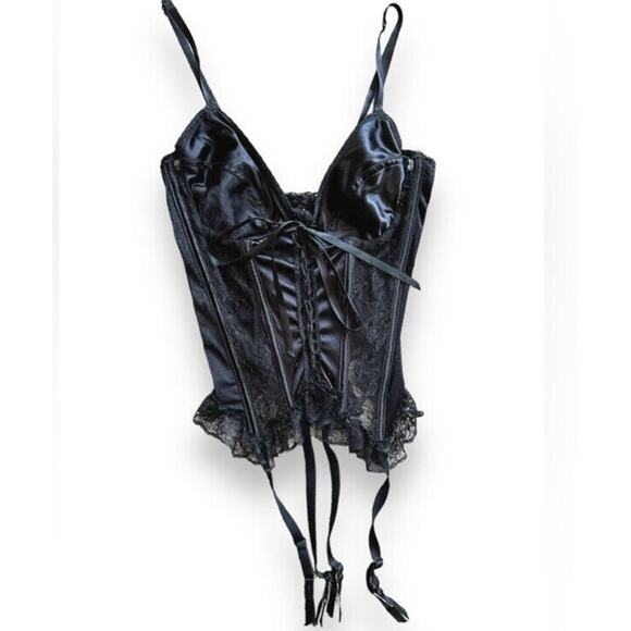 Seductive Wear Tops - Vtg Corset Sz Large Whimsigoth Witchy Fairy Grunge Lace Satin Coquette Boning